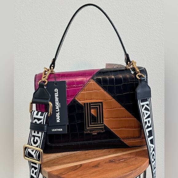 NWT - Karl Lagerfeld - Simone Croc Flap Satchel Bag - Picture 2 of 3